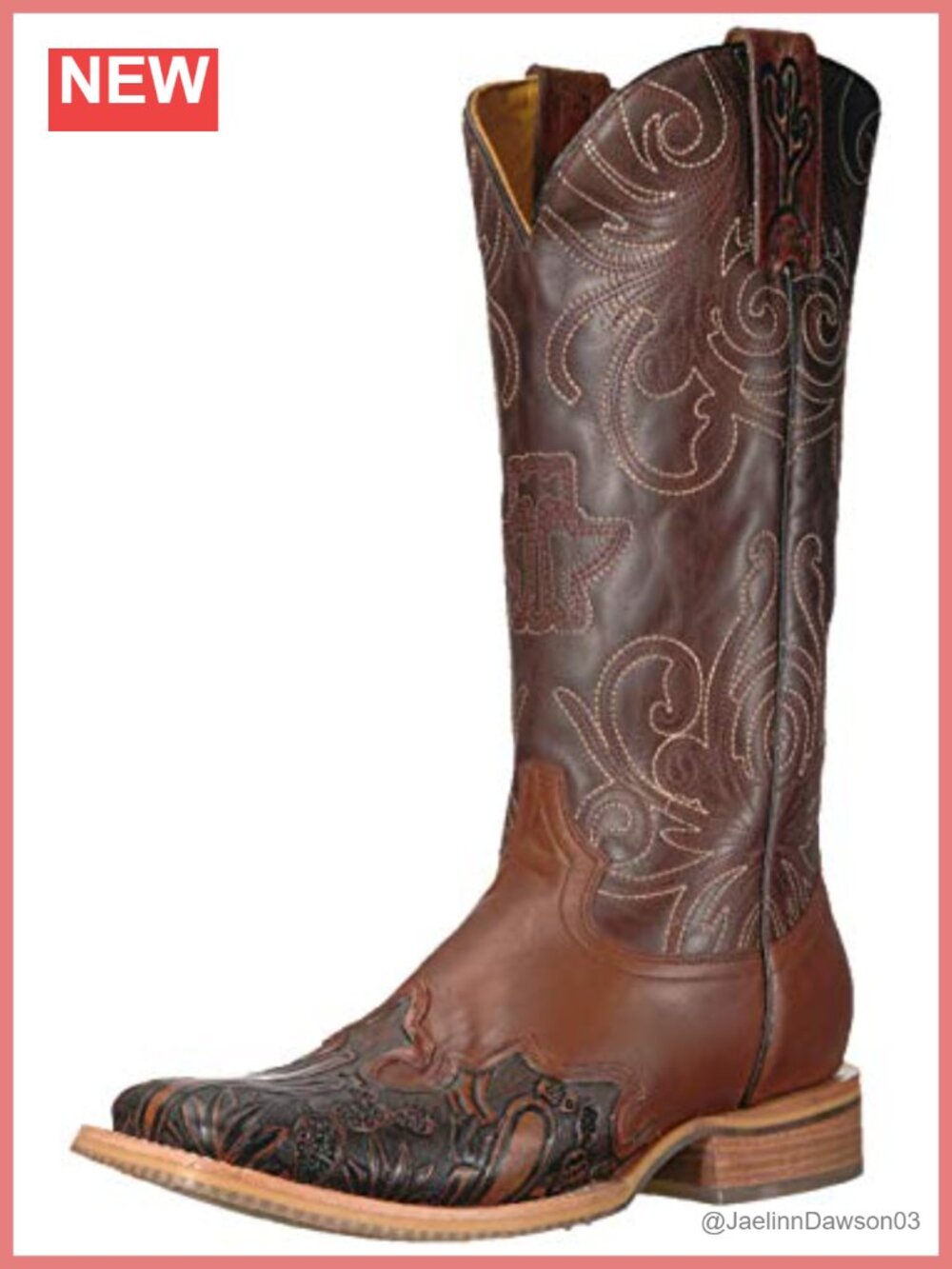 Women's Leather Western Mid-Calf Boots Square Toe Cushioned Insole Work